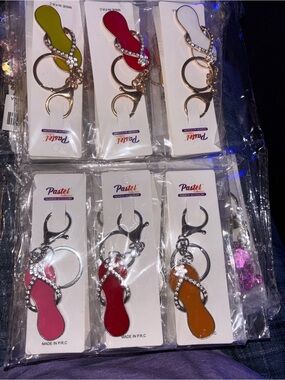 LOT Pastels Women's Rhinestone Flip-Flop bag charm Keychain - Multiple Colors